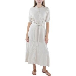 Nanette Nanette Lepore Womens Beige Work Maxi Belted Shirtdress Linen Blend 0316